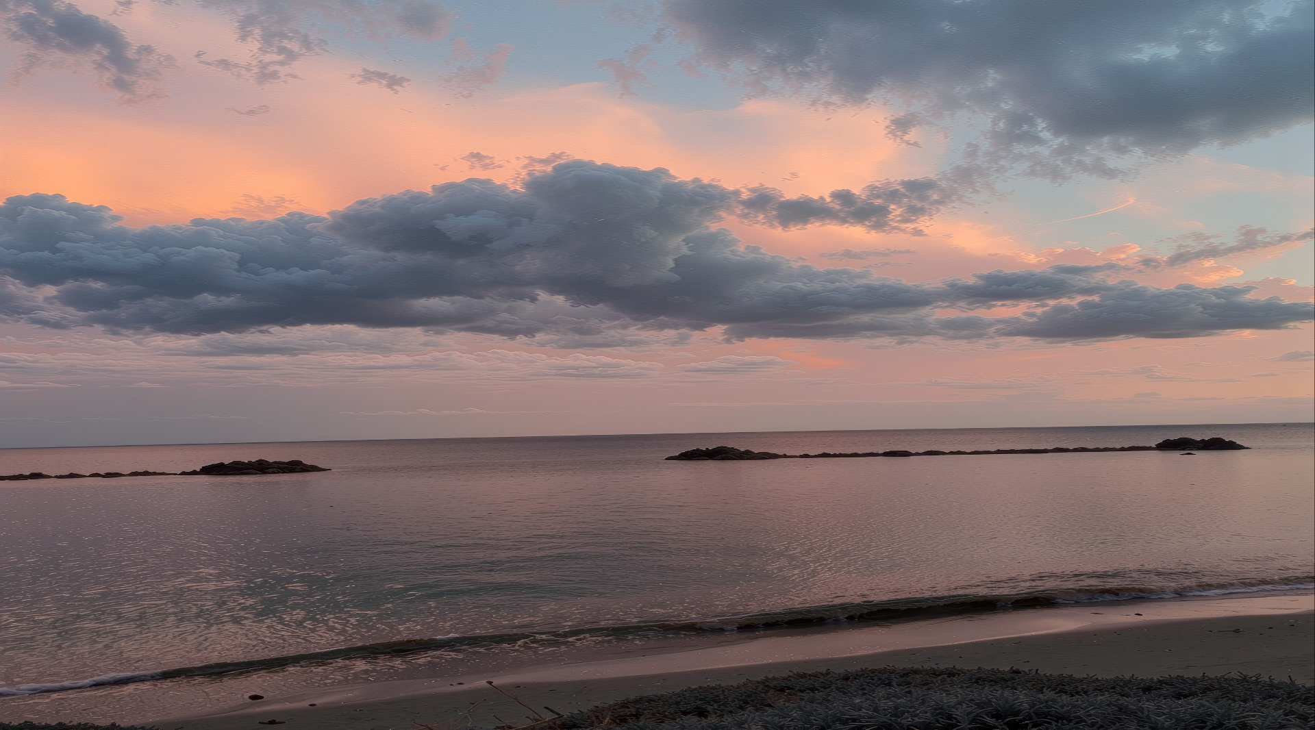 Fiori bianchi e pampas affacciati sul mare all'ora dorata